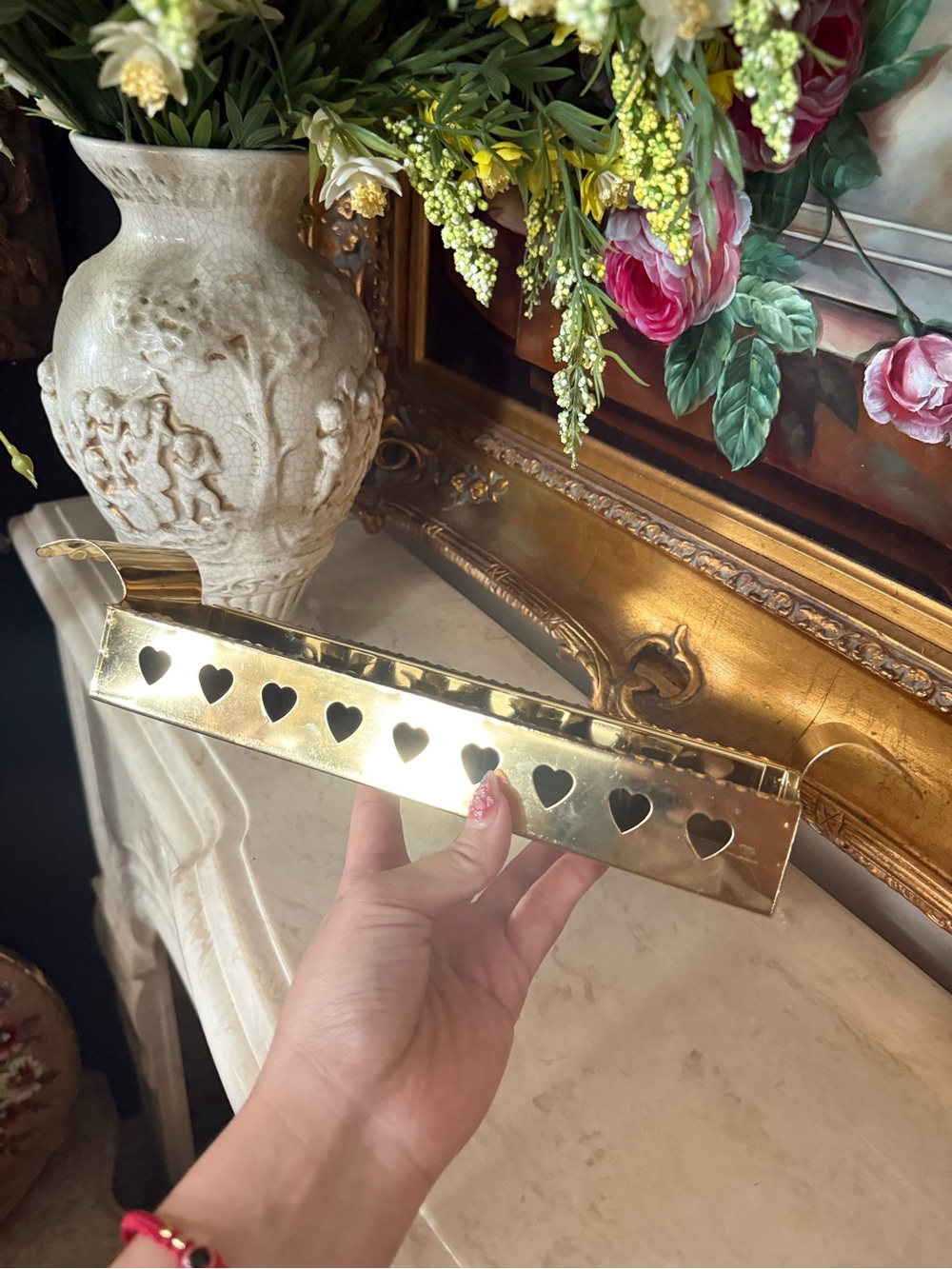 Brass Heart Cutout Decorative Tray - Gold